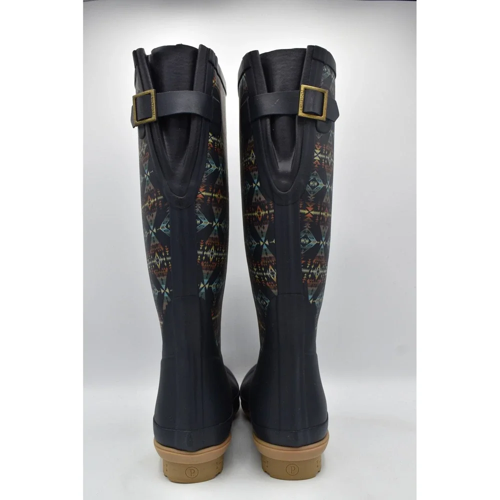 Pendleton Women Size 7 Diamond Peak Navy Harding Geometric Tall Rain Boots Shoes